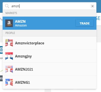 eToro搜索AMZN股票