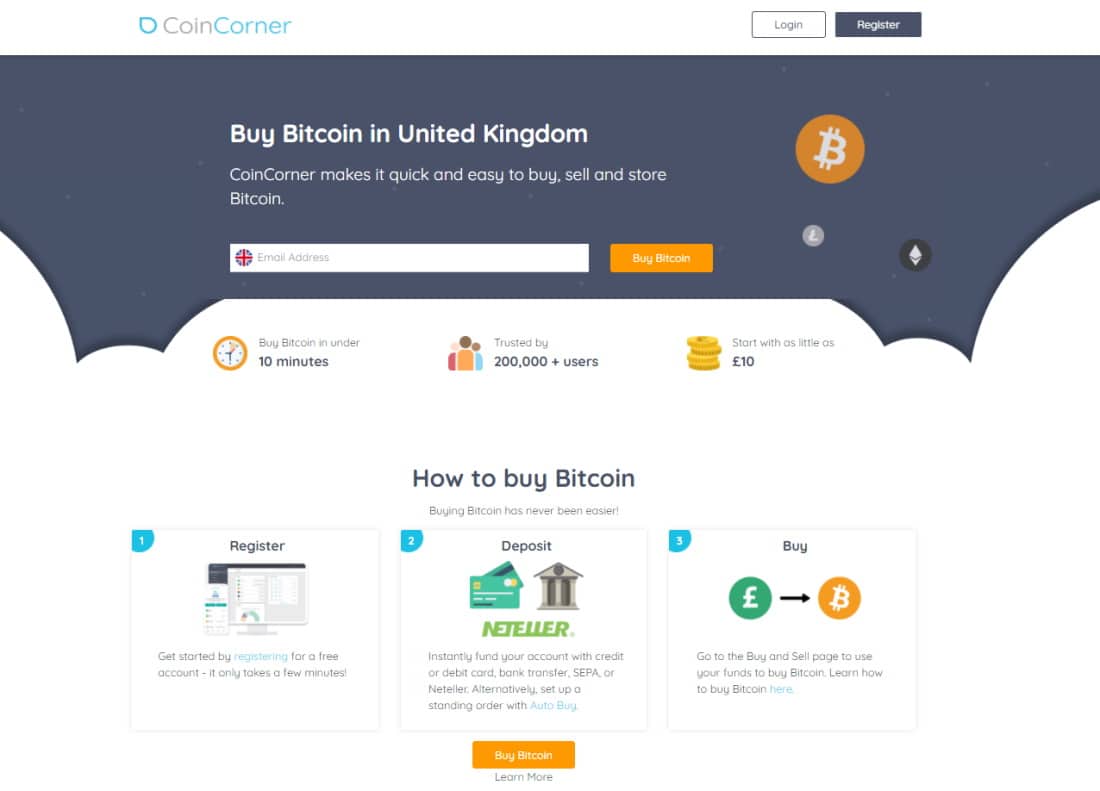 Coinbase替代- CoinCorner在英国购买比特币